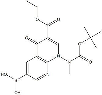 (8-((tert-butoxycarbonyl)(methyl)amino)-6-(ethoxycarbonyl)-5-oxo-5,8-dihydro-1,8-naphthyridin-3-yl)boronic acid Struktur