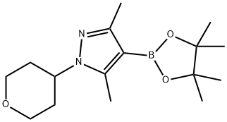 3,5-dimethyl-1-(tetrahydro-2H-pyran-4-yl)-4-(4,4,5,5-tetramethyl-1,3,2-dioxaborolan-2-yl)-1H-pyrazole Struktur