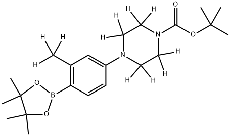 tert-butyl 4-(3-(methyl-d3)-4-(4,4,5,5-tetramethyl-1,3,2-dioxaborolan-2-yl)phenyl)piperazine-1-carboxylate-2,2,3,3,5,5,6,6-d8 Struktur