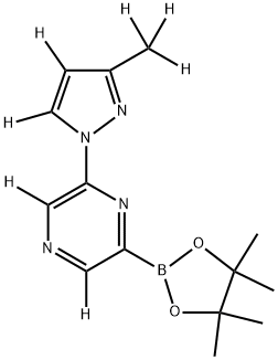 2-(3-(methyl-d3)-1H-pyrazol-1-yl-4,5-d2)-6-(4,4,5,5-tetramethyl-1,3,2-dioxaborolan-2-yl)pyrazine-3,5-d2 化学構造式