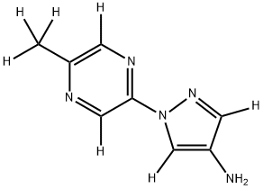 1-(5-(methyl-d3)pyrazin-2-yl-3,6-d2)-1H-pyrazol-3,5-d2-4-amine,2256707-98-7,结构式