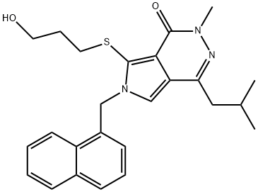 2,6-Dihydro-7-[(3-hydroxypropyl)thio]-2-methyl-4-(2-methylpropyl)-6-(1-naphthalenylmethyl)-1H-pyrrolo[3,4-d]pyridazin-1one 化学構造式