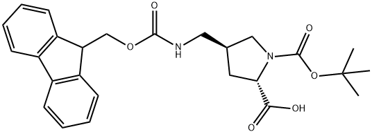 (2S,4S)-4-[(9H-fluoren-9-ylmethoxycarbonylamino)methyl]-1-[(2-methylpropan-2-yl)oxycarbonyl]pyrrolidine-2-carboxylic acid Structure