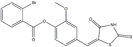 2-methoxy-4-[(4-oxo-2-thioxo-1,3-thiazolidin-5-ylidene)methyl]phenyl 2-bromobenzoate 结构式