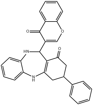 11-(4-oxo-4H-chromen-3-yl)-3-phenyl-2,3,4,5,10,11-hexahydro-1H-dibenzo[b,e][1,4]diazepin-1-one,297159-23-0,结构式