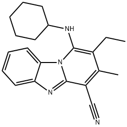 1-(cyclohexylamino)-2-ethyl-3-methylpyrido[1,2-a]benzimidazole-4-carbonitrile 化学構造式