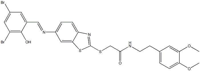 2-({6-[(3,5-dibromo-2-hydroxybenzylidene)amino]-1,3-benzothiazol-2-yl}sulfanyl)-N-[2-(3,4-dimethoxyphenyl)ethyl]acetamide|