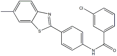 3-chloro-N-[4-(6-methyl-1,3-benzothiazol-2-yl)phenyl]benzamide 结构式