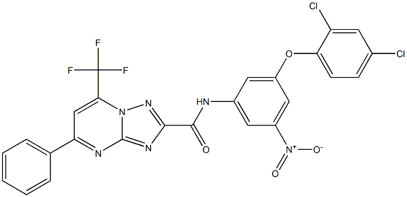 N-{3-(2,4-dichlorophenoxy)-5-nitrophenyl}-5-phenyl-7-(trifluoromethyl)[1,2,4]triazolo[1,5-a]pyrimidine-2-carboxamide Struktur