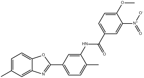 3-nitro-4-methoxy-N-[2-methyl-5-(5-methyl-1,3-benzoxazol-2-yl)phenyl]benzamide Structure