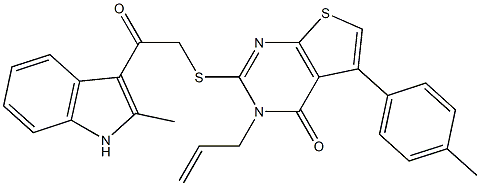 3-allyl-2-{[2-(2-methyl-1H-indol-3-yl)-2-oxoethyl]sulfanyl}-5-(4-methylphenyl)thieno[2,3-d]pyrimidin-4(3H)-one Struktur