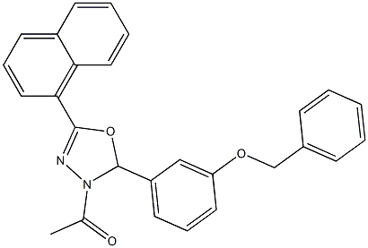 3-acetyl-2-[3-(benzyloxy)phenyl]-5-(1-naphthyl)-2,3-dihydro-1,3,4-oxadiazole Struktur