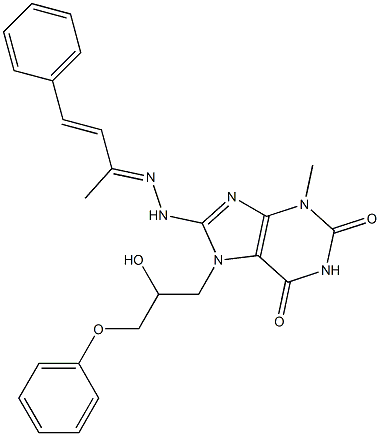 7-(2-hydroxy-3-phenoxypropyl)-3-methyl-8-[2-(1-methyl-3-phenyl-2-propenylidene)hydrazino]-3,7-dihydro-1H-purine-2,6-dione 结构式