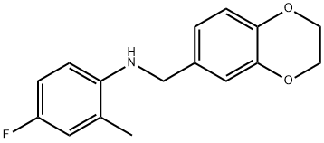 N-(2,3-dihydro-1,4-benzodioxin-6-ylmethyl)-4-fluoro-2-methylaniline 化学構造式