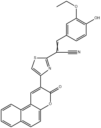 3-(3-ethoxy-4-hydroxyphenyl)-2-[4-(3-oxo-3H-benzo[f]chromen-2-yl)-1,3-thiazol-2-yl]acrylonitrile,332051-08-8,结构式
