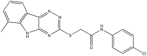 N-(4-chlorophenyl)-2-[(6-methyl-5H-[1,2,4]triazino[5,6-b]indol-3-yl)sulfanyl]acetamide Structure