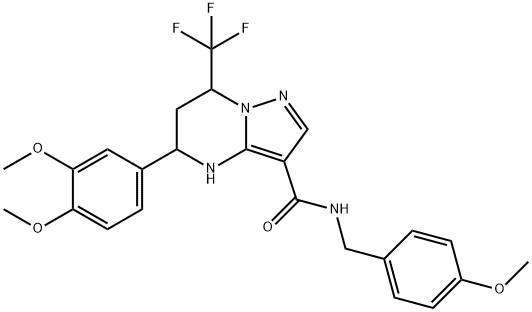 5-(3,4-dimethoxyphenyl)-N-(4-methoxybenzyl)-7-(trifluoromethyl)-4,5,6,7-tetrahydropyrazolo[1,5-a]pyrimidine-3-carboxamide Struktur