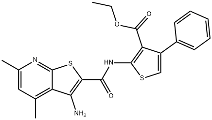 ethyl 2-{[(3-amino-4,6-dimethylthieno[2,3-b]pyridin-2-yl)carbonyl]amino}-4-phenyl-3-thiophenecarboxylate Structure