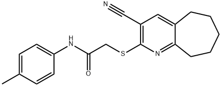 2-[(3-cyano-6,7,8,9-tetrahydro-5H-cyclohepta[b]pyridin-2-yl)sulfanyl]-N-(4-methylphenyl)acetamide,337505-06-3,结构式
