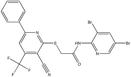 2-{[3-cyano-6-phenyl-4-(trifluoromethyl)-2-pyridinyl]sulfanyl}-N-(3,5-dibromo-2-pyridinyl)acetamide 结构式