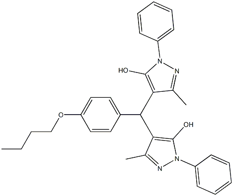 4-[[4-(butyloxy)phenyl](5-hydroxy-3-methyl-1-phenyl-1H-pyrazol-4-yl)methyl]-3-methyl-1-phenyl-1H-pyrazol-5-ol 化学構造式