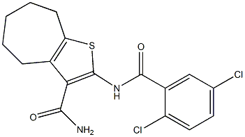 2-[(2,5-dichlorobenzoyl)amino]-5,6,7,8-tetrahydro-4H-cyclohepta[b]thiophene-3-carboxamide,352677-83-9,结构式