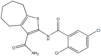 2-[(2,5-dichlorobenzoyl)amino]-5,6,7,8-tetrahydro-4H-cyclohepta[b]thiophene-3-carboxamide 化学構造式