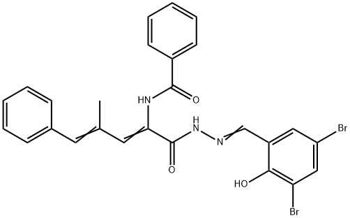 N-(1-{[2-(3,5-dibromo-2-hydroxybenzylidene)hydrazino]carbonyl}-3-methyl-4-phenyl-1,3-butadienyl)benzamide Structure