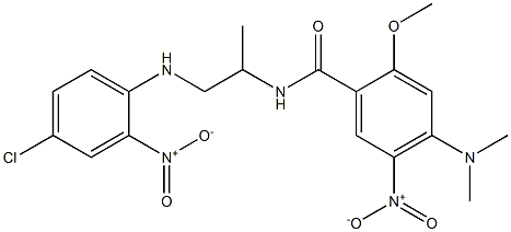 N-(2-{4-chloro-2-nitroanilino}-1-methylethyl)-4-(dimethylamino)-5-nitro-2-methoxybenzamide Struktur