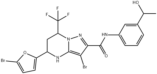 357397-91-2 3-bromo-5-(5-bromo-2-furyl)-N-[3-(1-hydroxyethyl)phenyl]-7-(trifluoromethyl)-4,5,6,7-tetrahydropyrazolo[1,5-a]pyrimidine-2-carboxamide