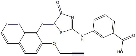 3-[(4-oxo-5-{[2-(2-propynyloxy)-1-naphthyl]methylene}-4,5-dihydro-1,3-thiazol-2-yl)amino]benzoic acid 化学構造式