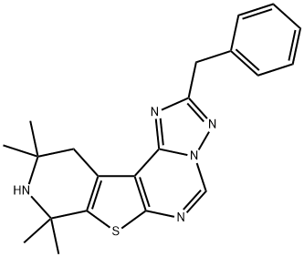 2-benzyl-8,8,10,10-tetramethyl-8,9,10,11-tetrahydropyrido[4',3':4,5]thieno[3,2-e][1,2,4]triazolo[1,5-c]pyrimidine Struktur