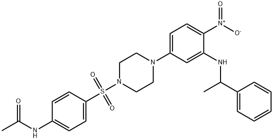 N-{4-[(4-{4-nitro-3-[(1-phenylethyl)amino]phenyl}piperazin-1-yl)sulfonyl]phenyl}acetamide 结构式