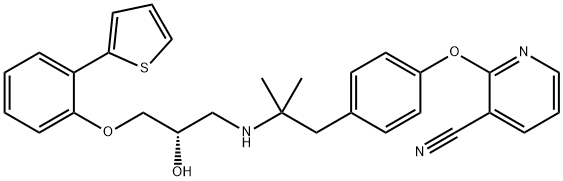 2-[4-[2-[[(2S)-2-hydroxy-3-(2-thiophen-2-ylphenoxy)propyl]amino]-2-methylpropyl]phenoxy]pyridine-3-carbonitrile Structure