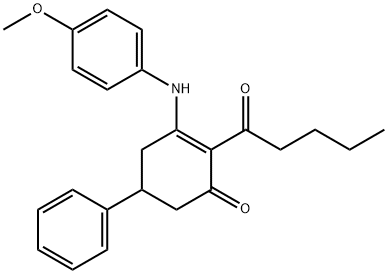 3-(4-methoxyanilino)-2-pentanoyl-5-phenyl-2-cyclohexen-1-one Structure