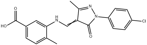 3-({[1-(4-chlorophenyl)-3-methyl-5-oxo-1,5-dihydro-4H-pyrazol-4-ylidene]methyl}amino)-4-methylbenzoic acid 化学構造式