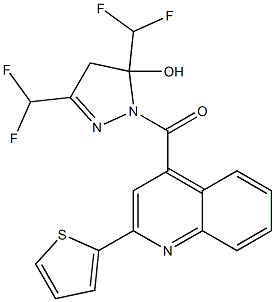 3,5-bis(difluoromethyl)-1-{[2-(2-thienyl)-4-quinolinyl]carbonyl}-4,5-dihydro-1H-pyrazol-5-ol 化学構造式