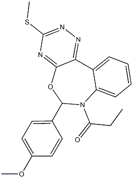 6-(4-methoxyphenyl)-3-(methylsulfanyl)-7-propionyl-6,7-dihydro[1,2,4]triazino[5,6-d][3,1]benzoxazepine Structure
