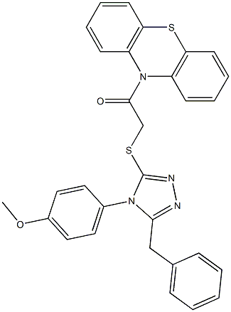 4-(3-benzyl-5-{[2-oxo-2-(10H-phenothiazin-10-yl)ethyl]sulfanyl}-4H-1,2,4-triazol-4-yl)phenyl methyl ether,443742-55-0,结构式