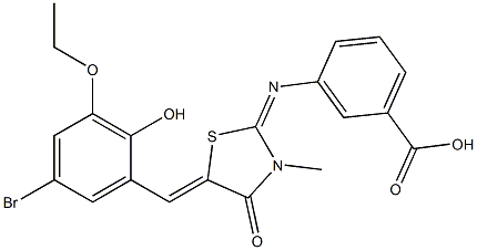 443876-15-1 3-{[5-(5-bromo-3-ethoxy-2-hydroxybenzylidene)-3-methyl-4-oxo-1,3-thiazolidin-2-ylidene]amino}benzoic acid