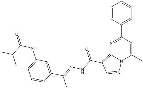 2-methyl-N-(3-{N-[(7-methyl-5-phenylpyrazolo[1,5-a]pyrimidin-3-yl)carbonyl]ethanehydrazonoyl}phenyl)propanamide 化学構造式