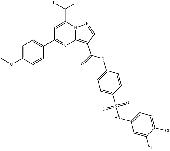 N-{4-[(3,4-dichloroanilino)sulfonyl]phenyl}-7-(difluoromethyl)-5-(4-methoxyphenyl)pyrazolo[1,5-a]pyrimidine-3-carboxamide 结构式