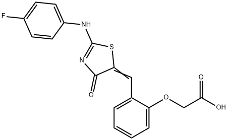 [2-({2-[(4-fluorophenyl)imino]-4-oxo-1,3-thiazolidin-5-ylidene}methyl)phenoxy]acetic acid Struktur