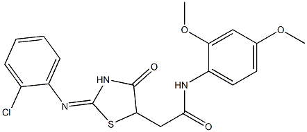 2-{2-[(2-chlorophenyl)imino]-4-oxo-1,3-thiazolidin-5-yl}-N-(2,4-dimethoxyphenyl)acetamide 化学構造式