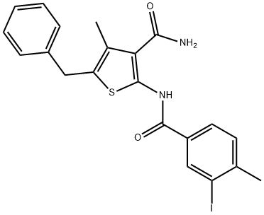 5-benzyl-2-[(3-iodo-4-methylbenzoyl)amino]-4-methyl-3-thiophenecarboxamide Struktur