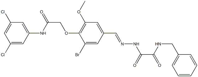 N-benzyl-2-(2-{3-bromo-4-[2-(3,5-dichloroanilino)-2-oxoethoxy]-5-methoxybenzylidene}hydrazino)-2-oxoacetamide Structure