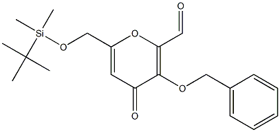 3-benzyloxy-6-(tert-butyl-dimethyl-silanyloxymethyl)-4-oxo-4H-pyrane-2-carbaldehyde Struktur