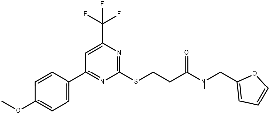 N-(2-furylmethyl)-3-{[4-(4-methoxyphenyl)-6-(trifluoromethyl)-2-pyrimidinyl]sulfanyl}propanamide Struktur