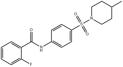 2-fluoro-N-{4-[(4-methylpiperidin-1-yl)sulfonyl]phenyl}benzamide 化学構造式