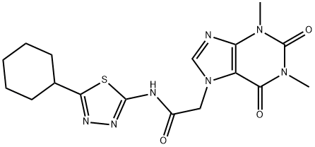 N-(5-cyclohexyl-1,3,4-thiadiazol-2-yl)-2-(1,3-dimethyl-2,6-dioxo-1,2,3,6-tetrahydro-7H-purin-7-yl)acetamide,510763-24-3,结构式